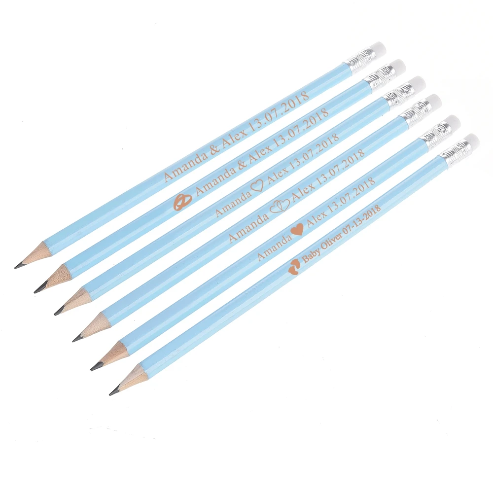 Деревянные деревянные гравированные карандаши с резиной для свадебного подарка