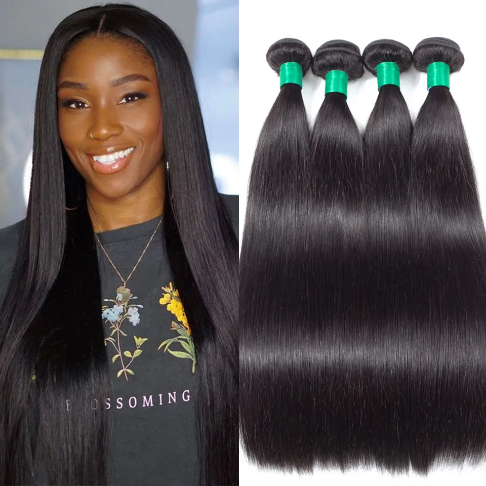 

Прямые человеческие волосы пряди 30 32 34 бразильские человеческие волосы Remy для наращивания, натуральные кудрявые пучки волос волосы 4 шт. пря...