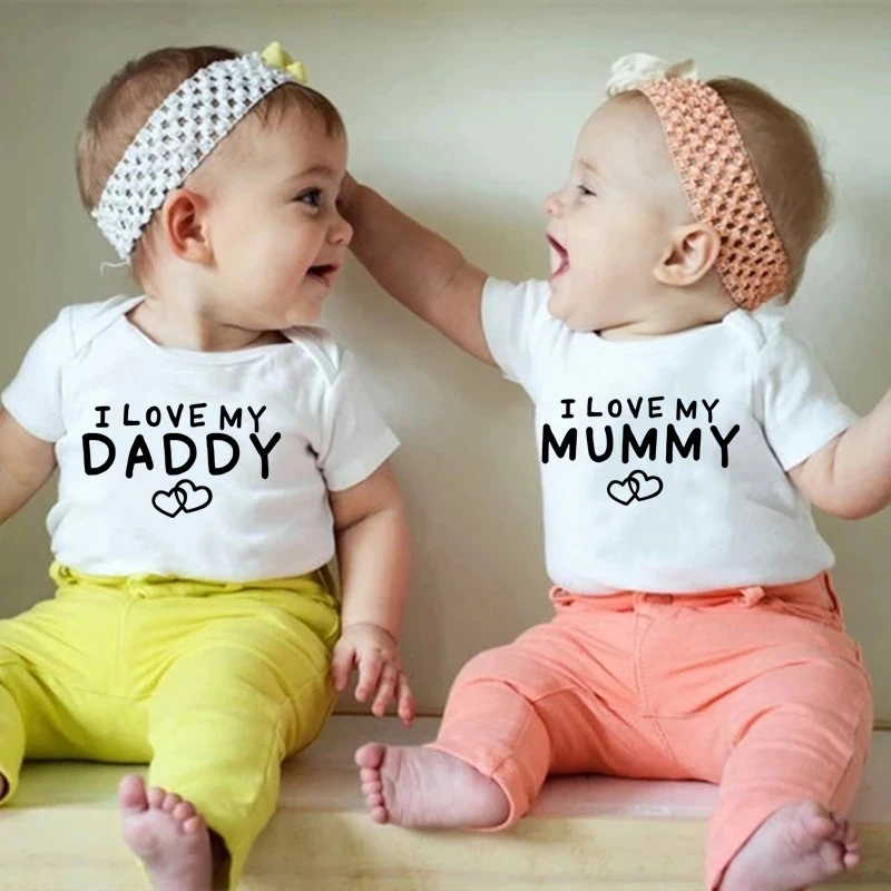 

I Love My Daddy Mummy Twins Baby Clothes 100% Cotton Summer Short Sleeve Boy Girl Baby Clothes New Born Outfits Jumpsuit