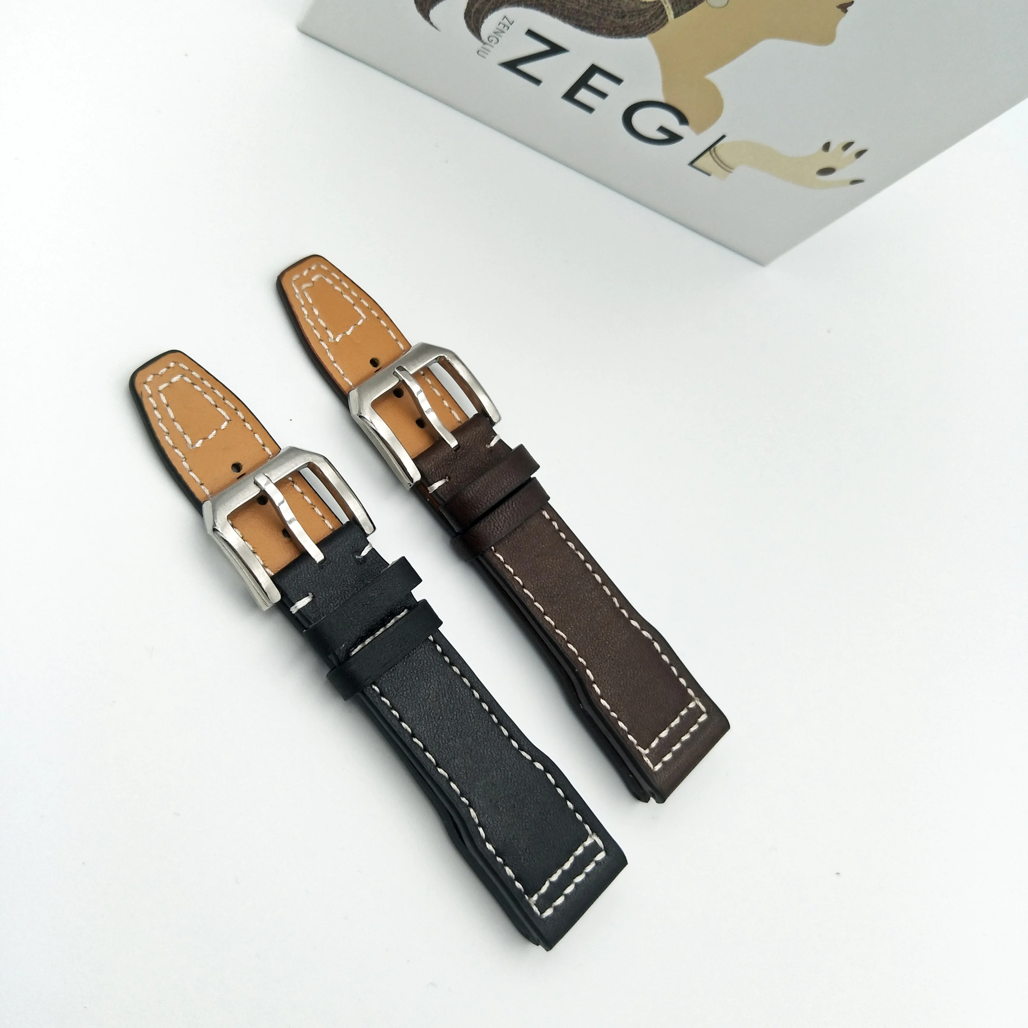 Кожаный ремешок для часов Iwc мужчин из мягкой натуральной кожи 20 мм 21 черный