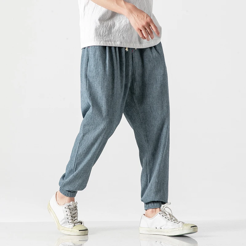 

Cotton Linen Men's Pants Streetwear Joggers Pants Men Fashion 2020 Spring Summer Solid Harem Pants Men Large Size 5XL