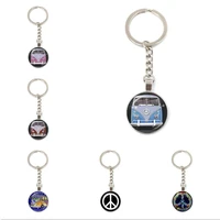 dropship new vintage hippie peace sign van bus keychain fashion men women purse bag car pendant key chain jewelry