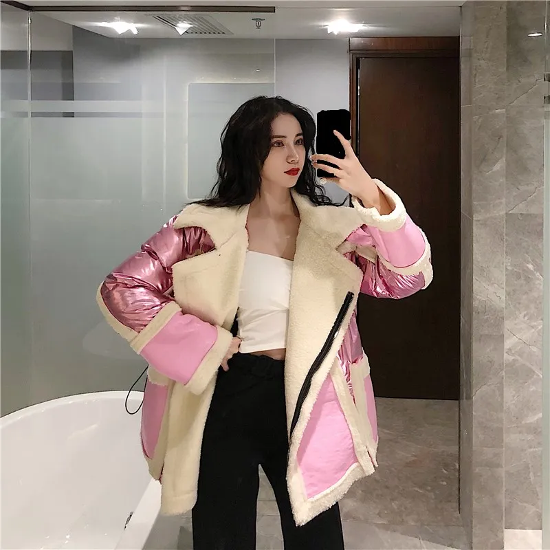 WHITNEY WANG осенне-зимняя модная уличная шерстяная куртка из искусственной кожи с подкладкой женская кожаная куртка в байкерском стиле Толстая парка пальто