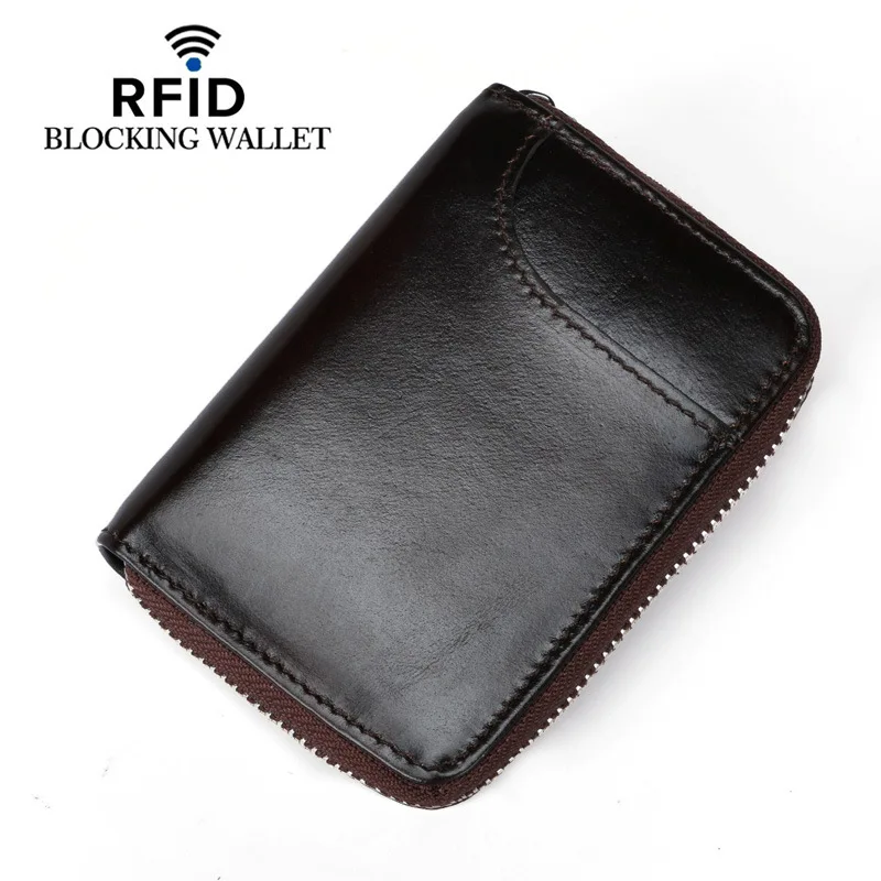

Casual card bag short multi-card card bag male and female first layer cowhide credit card bag retro zipper pure color coin purse