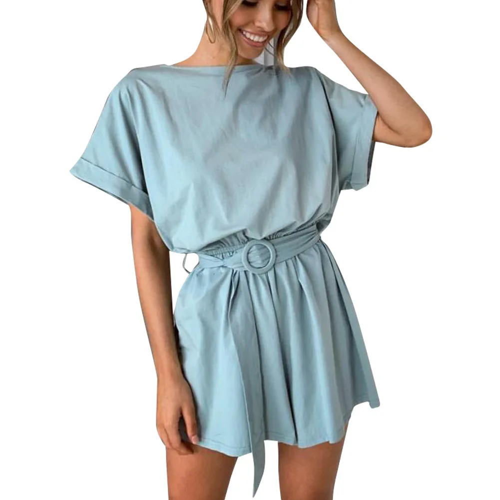 Сексуальный однотонный Летний Пляжный комбинезон с коротким рукавом