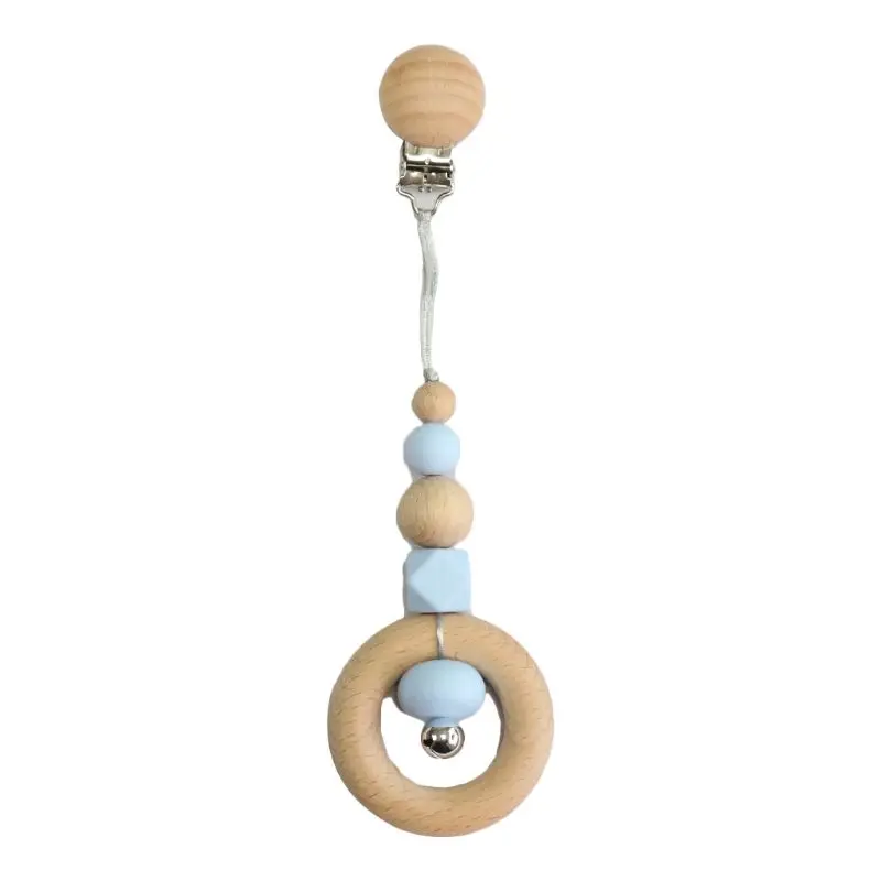

Baby Pacifier Chain Clip Infant Teether Nipple Holder Wooden Teething Ring Nursing Chewing Toys Hanging Pendant Decor