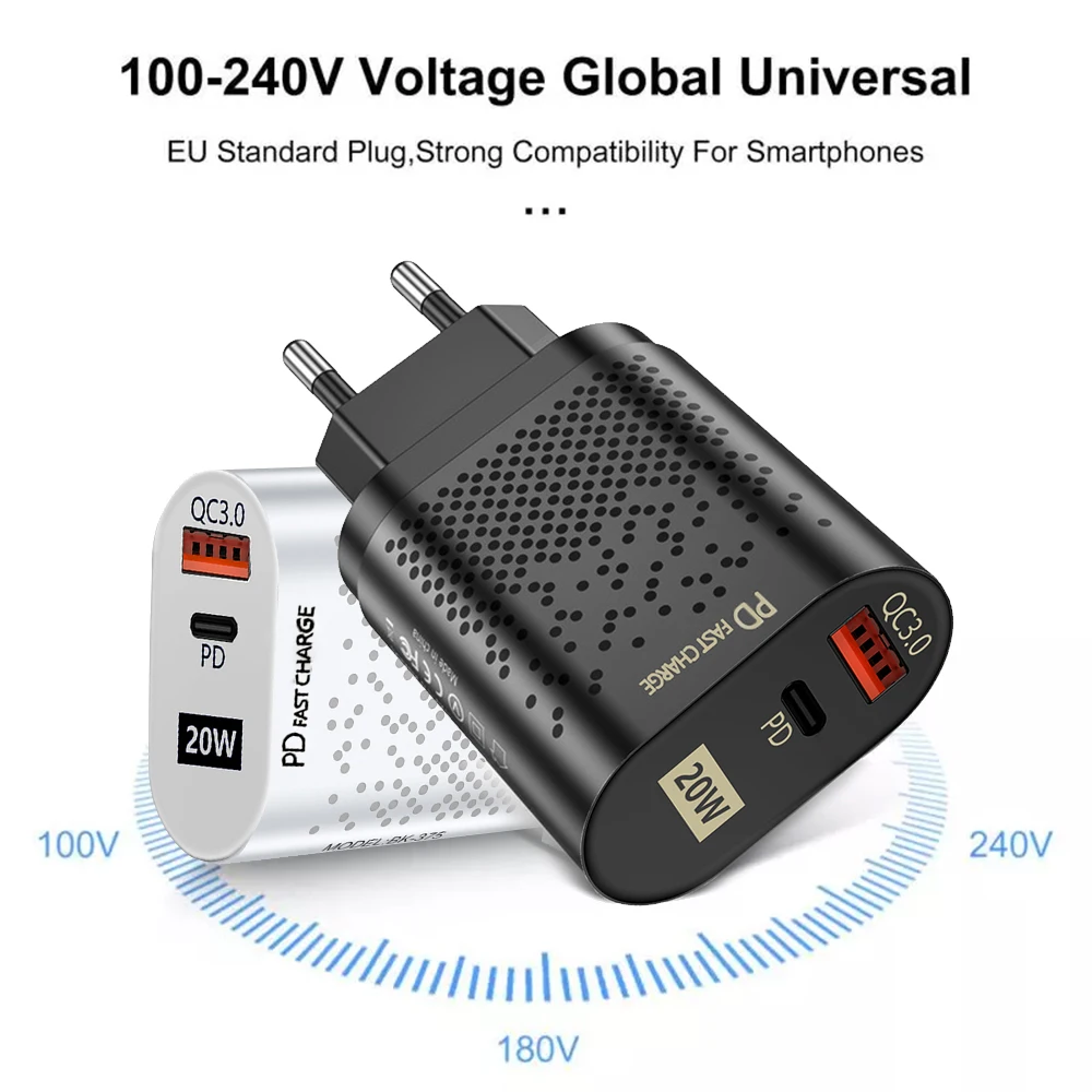40W QC3.0 PD3.0 Type C Quick USB Charger For Huawei Nova 5T Macbook Pro iPhone 12 8 Plus Samsung A71 Redmi 9 Phone Fast Charging | Мобильные