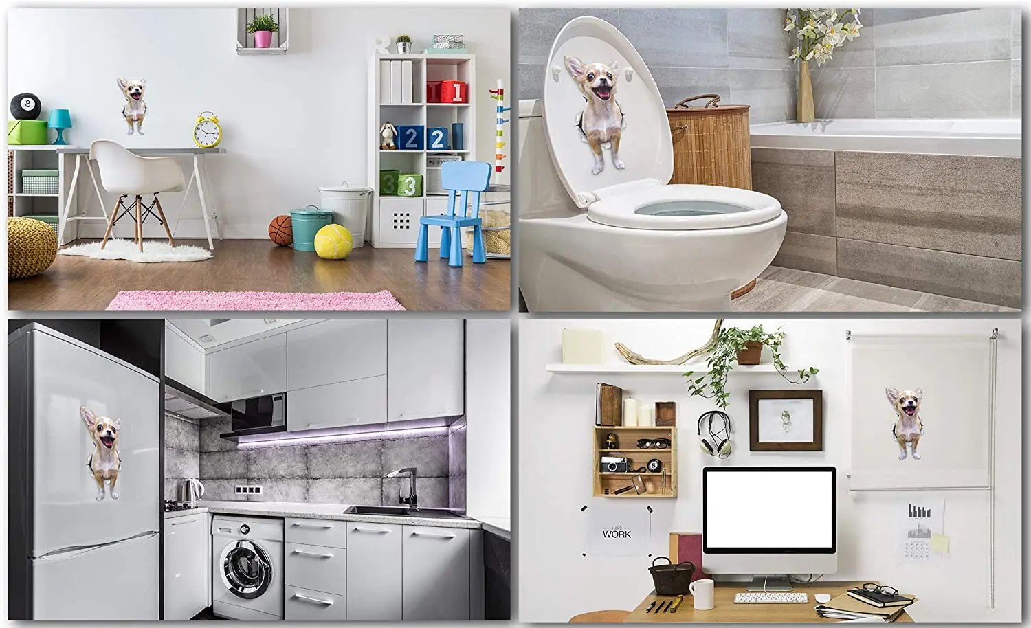 

Winston & Bear 3D Dog Stickers - - Excited Chihuahua for Wall, Fridge, Toilet and More -