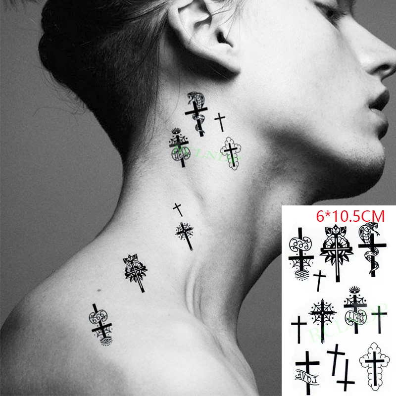 

Waterproof Temporary Tattoo Sticker ins Cross combination cartoon faith prayer Body Art flash tatoo fake tatto for Women Men