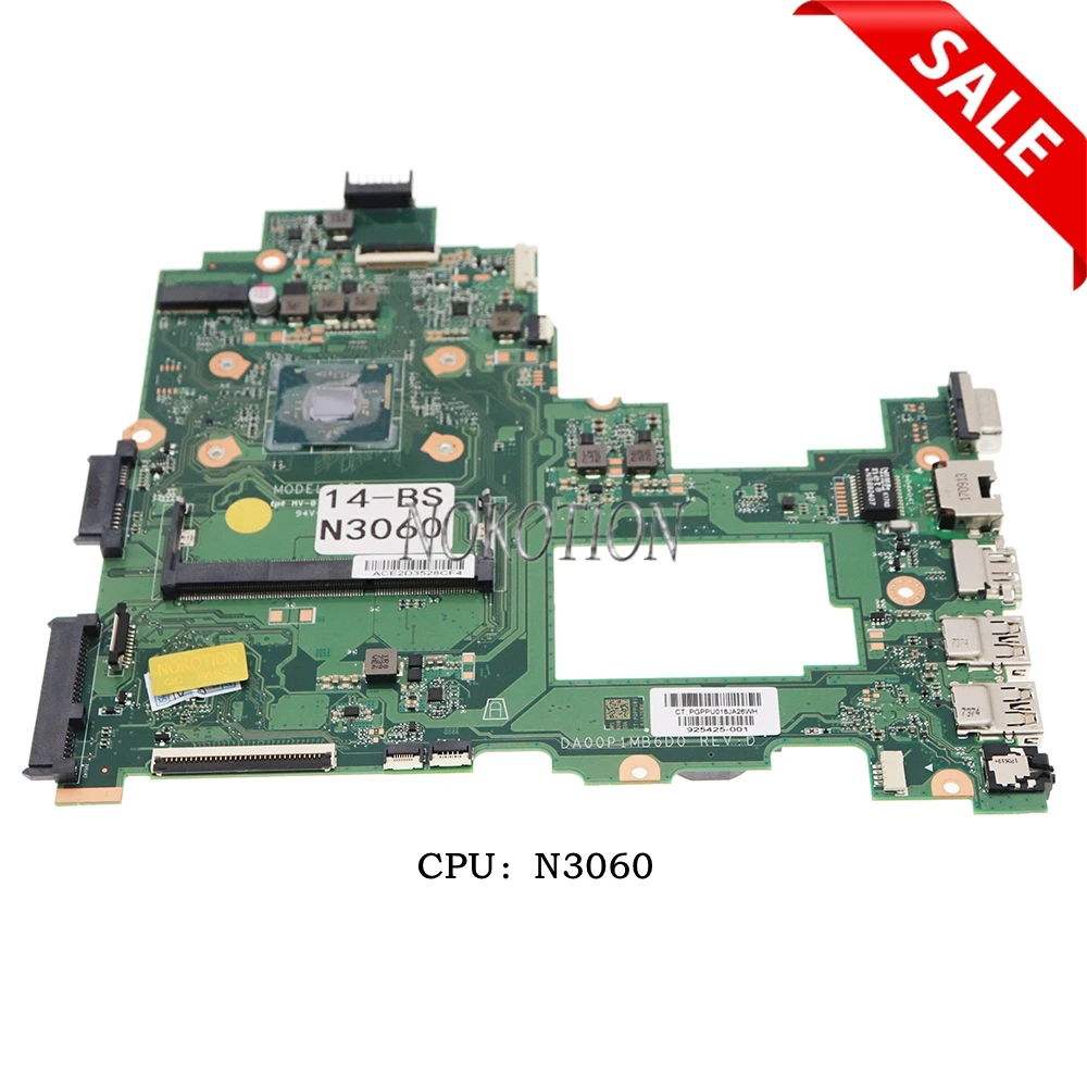 

Материнская плата Nokotion 925425-601 925425-001 для ноутбука HP 14-BS DA00P1MB6D0, материнская плата с процессором N3060