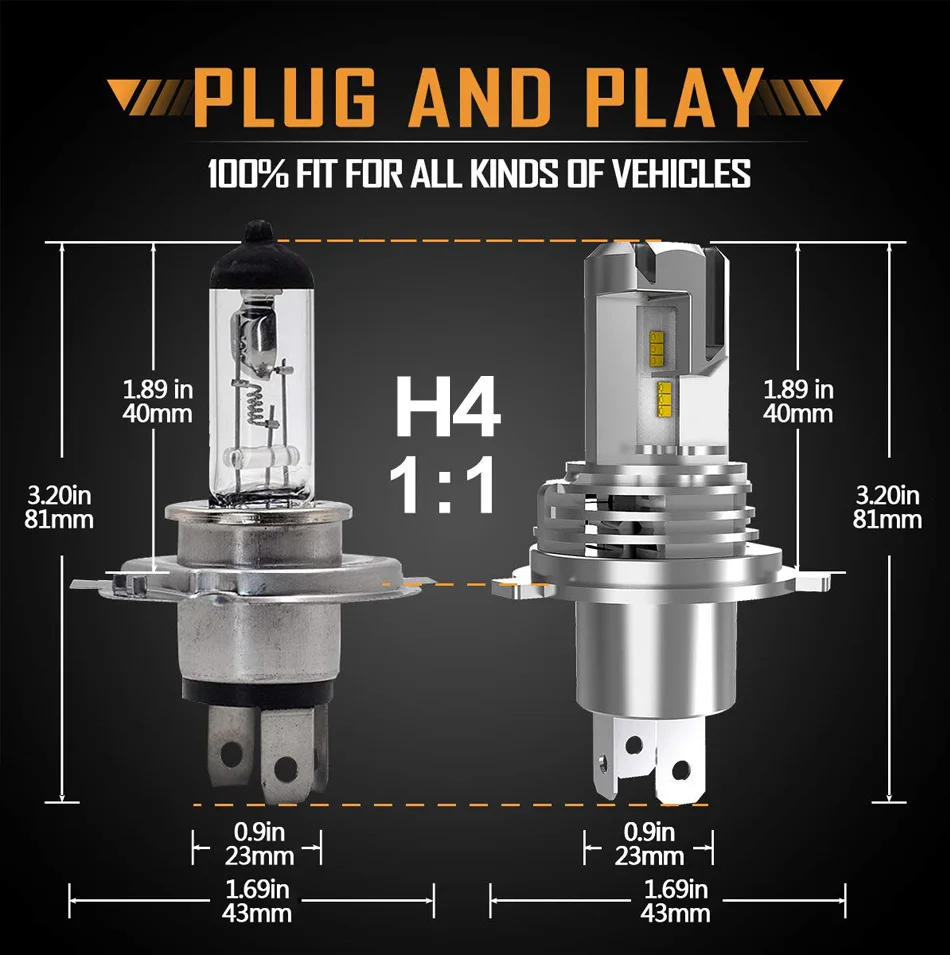 H4 H7 светодиодный H11 автомобильный мотоцикл светодиодный фары лампы M3 Mini High Low Hi Lo луч чипы ZES 60 Вт 12000LM 6000K беспроводной прямой плагин