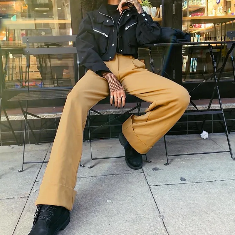 Брюки карго женские с завышенной талией Модные Винтажные свободные прямые