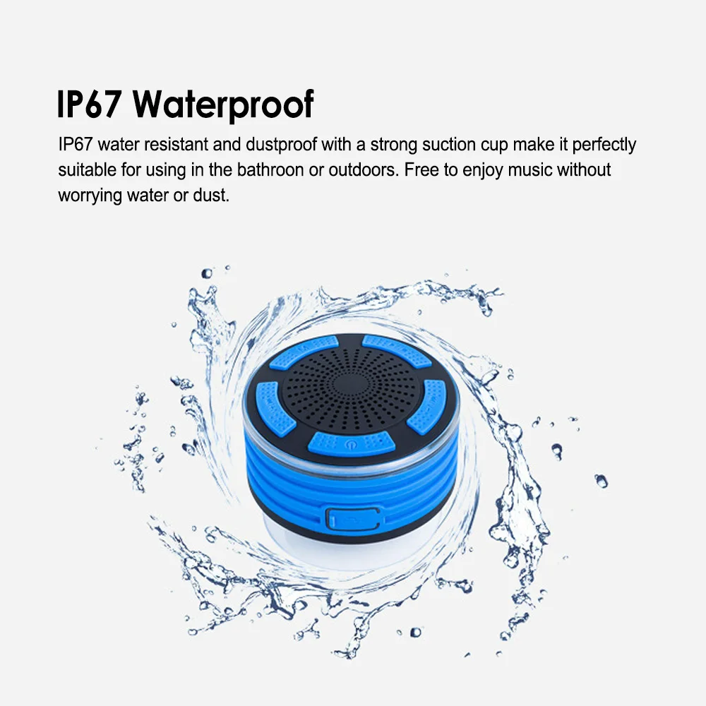 

Bluetooth Speakers IP67 Waterproof Sound Box Colorful LED Light Shower FM Radio Speaker Hands-free W/ Microphone Strong Sucker