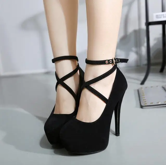 Spring new thick with waterproof platform 15CM high heel cross straps buckle single shoes 42 yards | Обувь