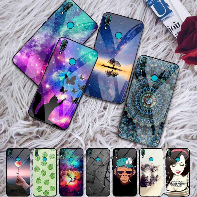 Painted Cases For Huawei Y7 2018 Case Tempered Glass Cover On Huawei Y7A Y7p Y7S Shell Y7 2019 Y7 Prime 2018 2019 Bumper Fundas
