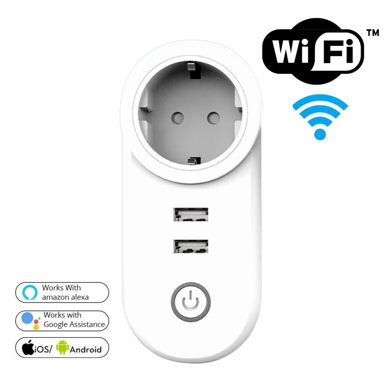 

Умная розетка с Wi-Fi, с двумя USB-портами и голосовым управлением
