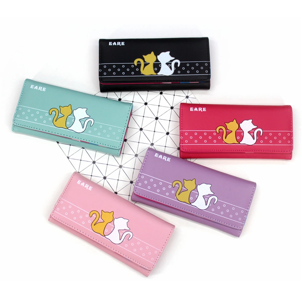 2019 кошелек с мультяшным котом женские длинные милые кожаные кошельки Женский