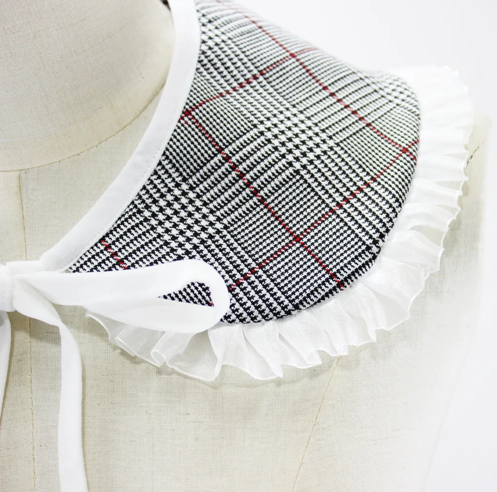 

Cute Grid Bow Tie False Collar Women Female Detachable Shawl Dickey Collar Half Shirts Tops Blouse Lapel Clothes Accessories