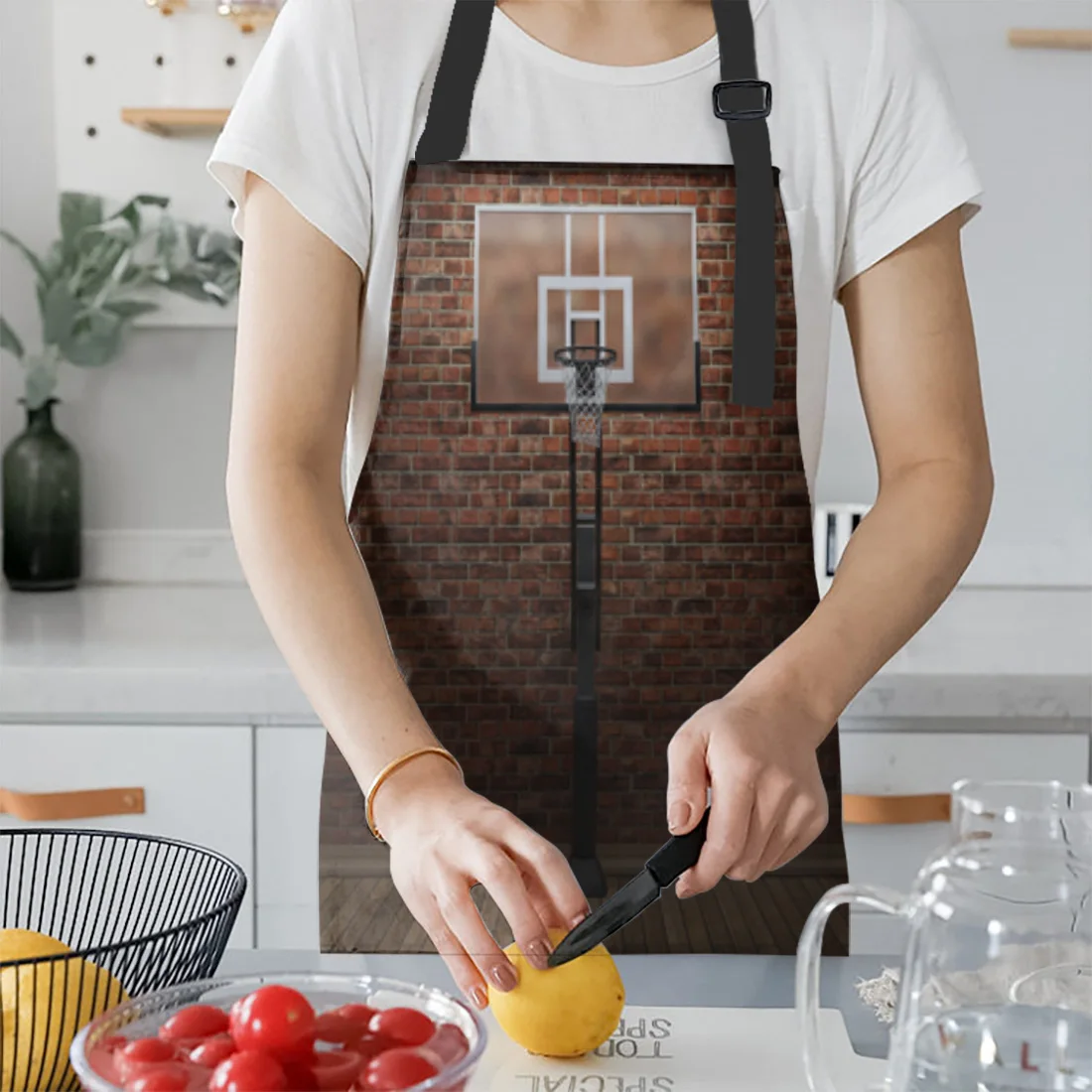 Basketball Basket Brick Wall Kitchen Aprons Chef for Woman Kids Home Decor Apron Suit Gloves Cooking Baking Waist Bib Tool | Дом и сад