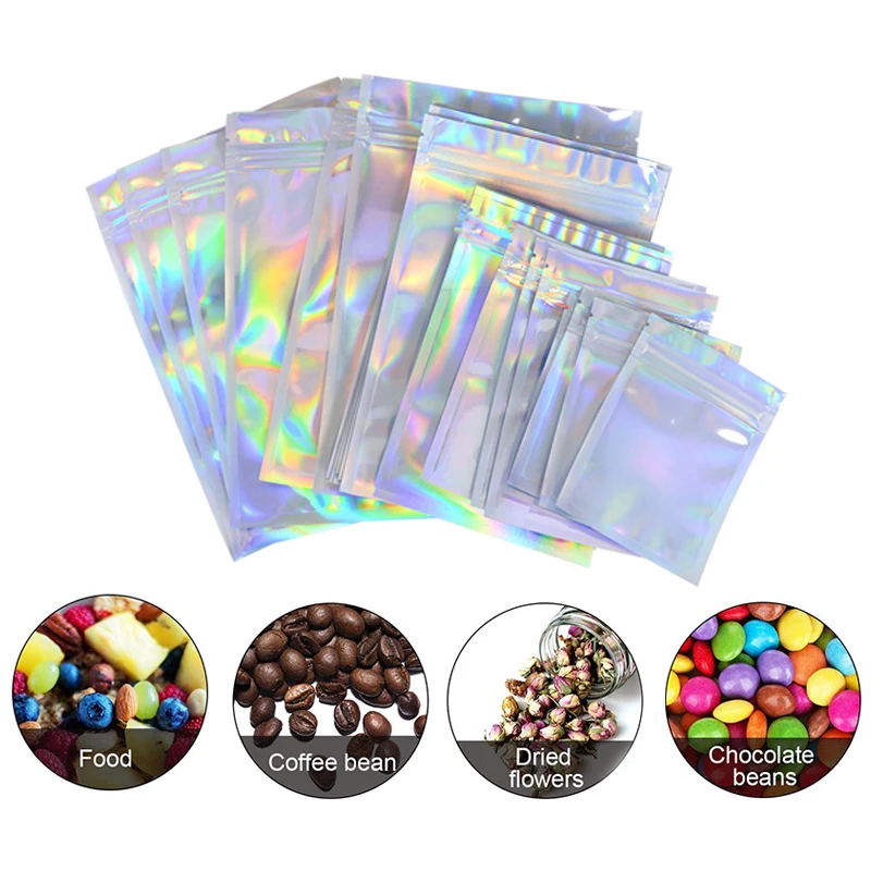 

20pcs Iridescent Zip Lock Bags Pouches Cosmetic Plastic Laser Bag Home Kitchen Candy Snack Biscuit Nut Packaging Bags Supplies 8
