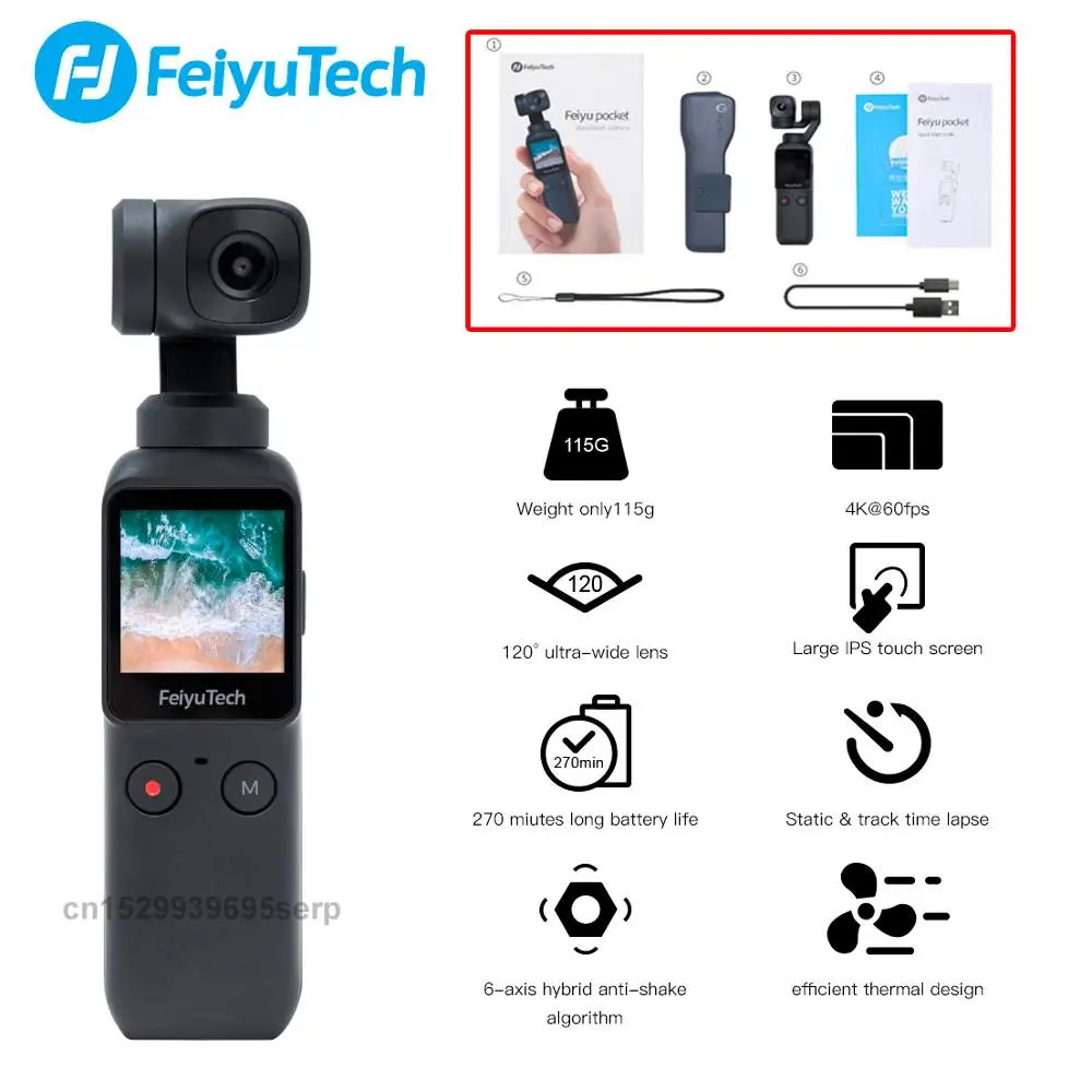 Feiyutech Feiyu карман Камера 3 оси 4K HD ручной шарнирный стабилизатор для камеры GoPro Широкий формат Smart трек