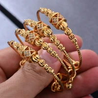 24k 4pcs ethnic gold color dubai bangles for baby girls lucky bead bracele bride dubai bangles child jewelry