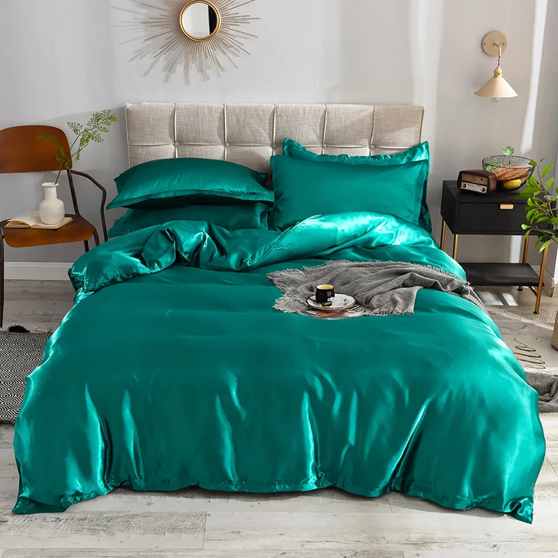 

HOT! Satin Silk Bedding Set,Home Textile Twin Queen Size Bed Sets,Bedclothes,Duvet cover Flat/Fitted Sheet Pillowcases Wholesale
