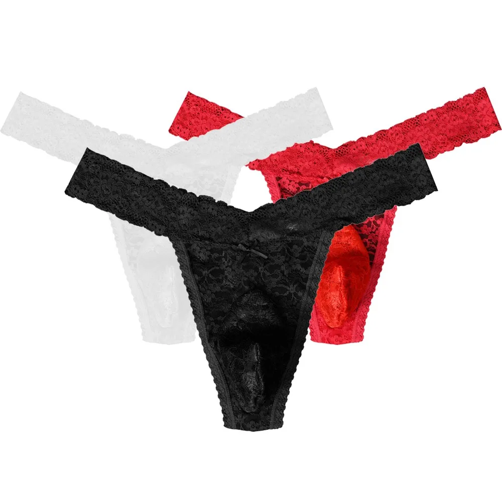 

Men's Sexy Bikini Thong Sissy Lace Sheer G-String Briefs Breathable Comfortable Large-Size Gays Panties Homo Imitates Underwear