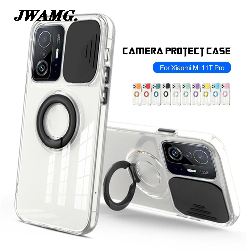 

For Xiaomi 11T Pro Case Slide Camera Protection Case For Xiaomi Mi11T Pro 11TPro Xiaomi11TPro Shockproof Ring Holder Soft Cover