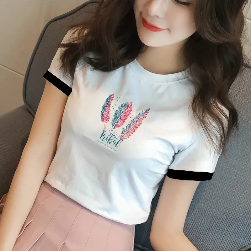 

Short sleeve T-shirt women's 2021 summer women's wear new Korean color contrast slim fit T-shirt versatile top