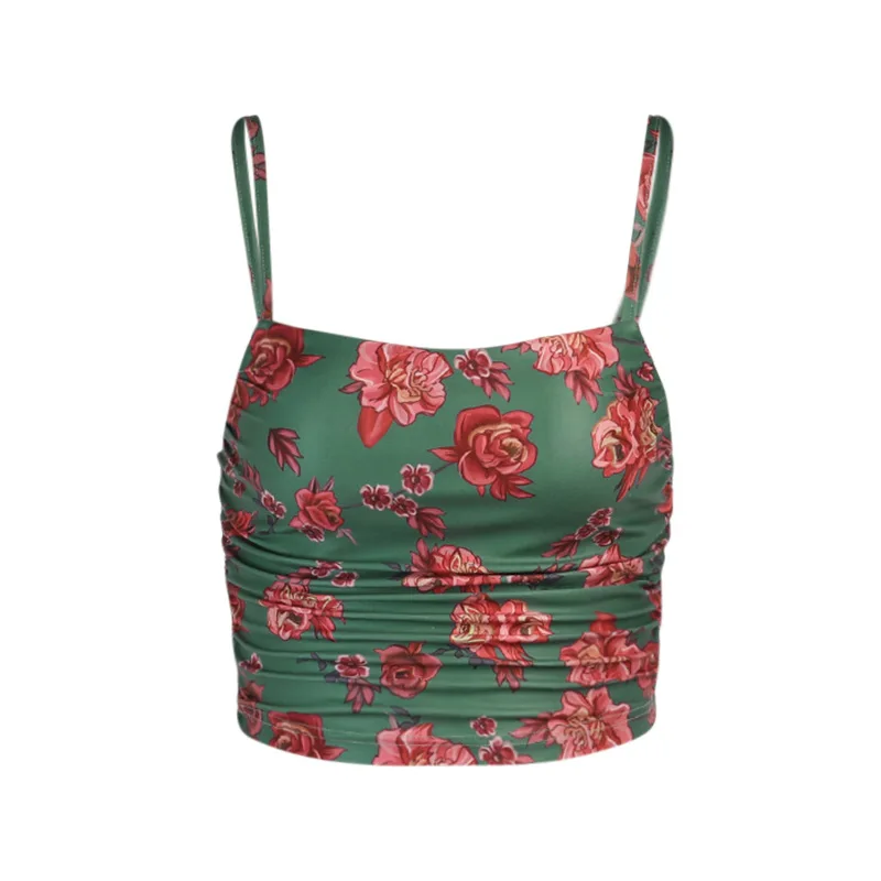 

French Vintage Print Halter Tops Women Elegant Designer Chic Bandage Floral Corset Shirts Sexy Style Party Club Ladies Top 2021