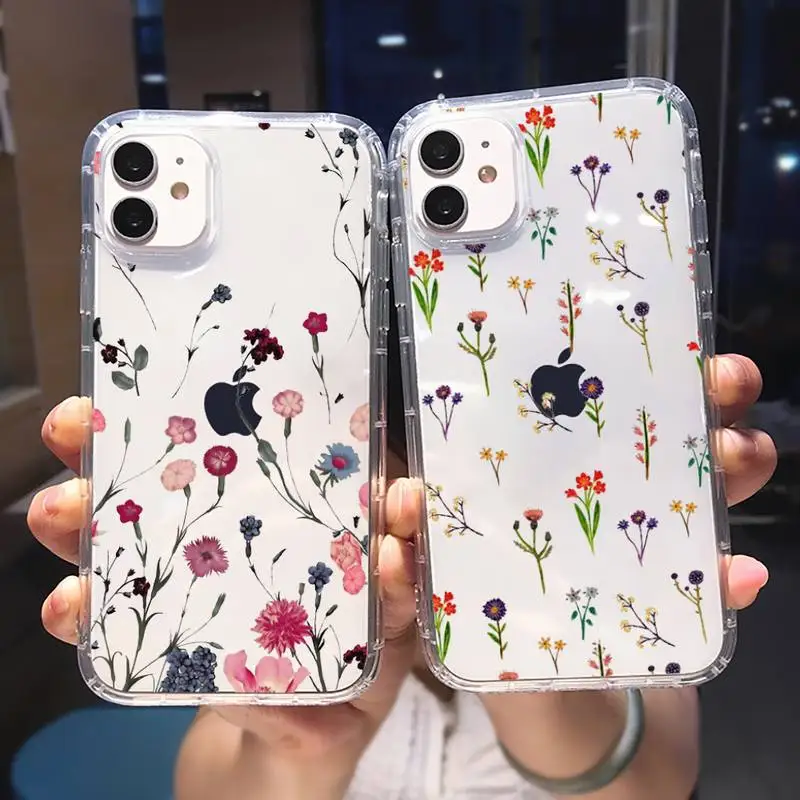 

Fashion Flower Beautiful Phone Case Transparent For iPhone 6 7 8 11 12 13 S Mini Pro X XS XR MAX Plus Cover Funda Shell