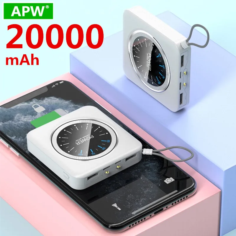 New Mini Power Bank 20000mAh Mobile Phone Large Capacity Slim Portable Charger Dual USB Digital Display External Battery Pack | Мобильные