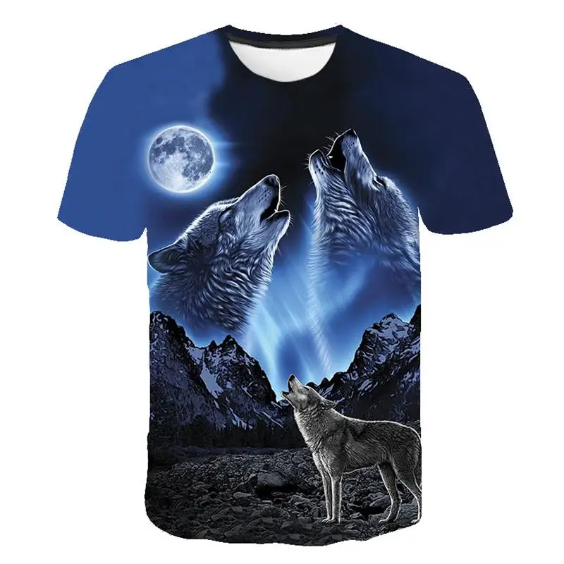 

Summer Fashion T Shirt Men Streetwear Round Neck Short Sleeve Tees Tops Funny Animal Male Clothes Casual Wolf 3D Print Tshirt