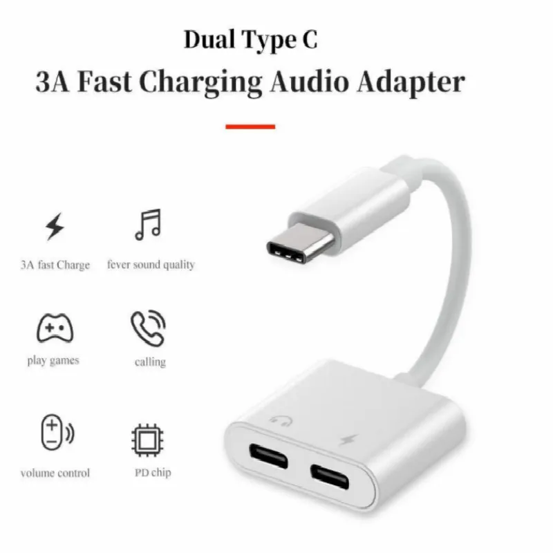 Type C One drags two to Audio and Charger Dual USB Headphones &ampamp Splitter For Huawei Xiaomi Samsung | Мобильные телефоны и