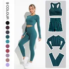 Женский бесшовный комплект для йоги, комплект из 2-х предметов, короткий топ с длинным рукавом и леггинсы с высокой талией, спортивная одежда для тренировок, одежда для спортзала, спортивный костюм для фитнеса