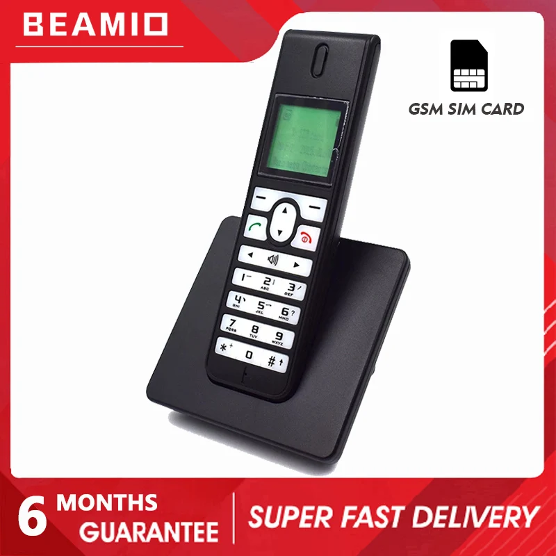 Beamio 2G GSM Wireless Telephone With SIM Card SMS Backlight LED Screen Cordless Phonoe For Older Man Women Home Office Black