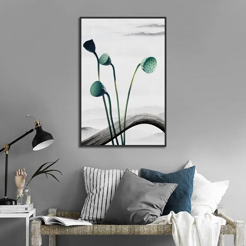 

Modern Minimalism Decoration Green Lotus Canvas Posters And Prints Art Wall Pictures For Living Room Kitchen Bedroom Decoration