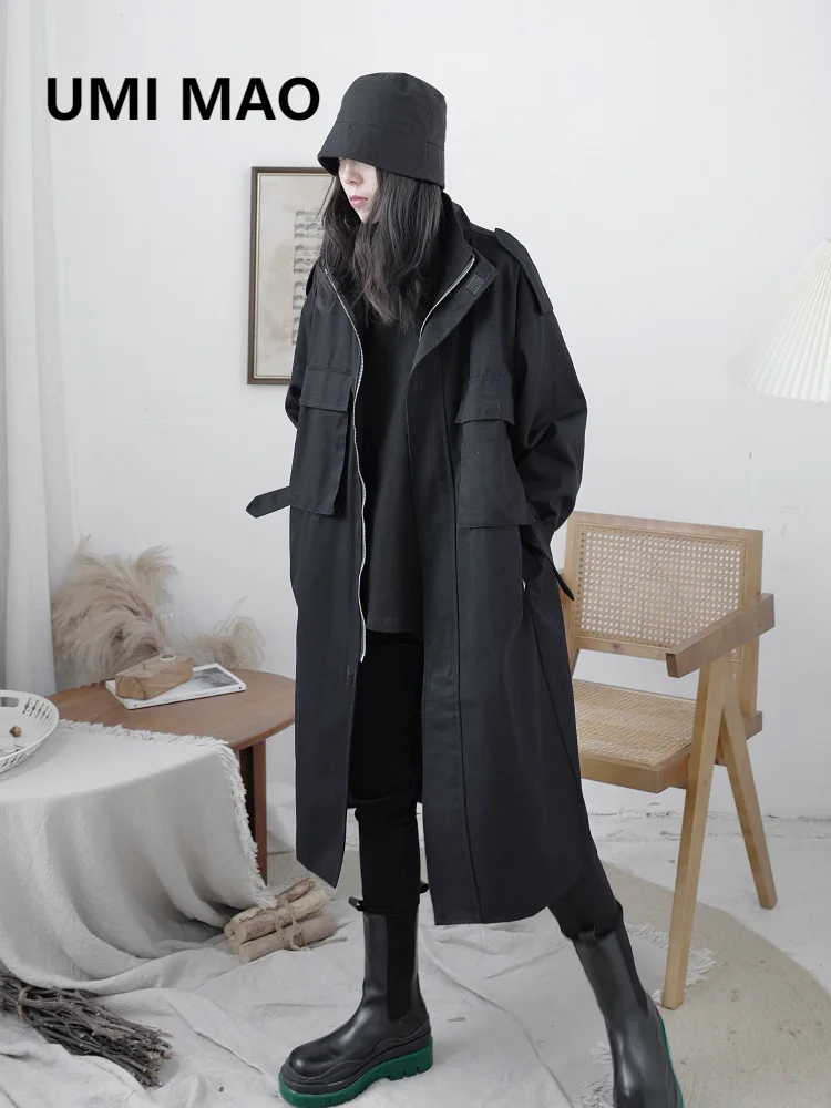 

UMI MAO Yamamoto Dark Spring And Autumn New Niche Designer Temperament Knee-length Mid-length Windbreaker Pocket Decoration