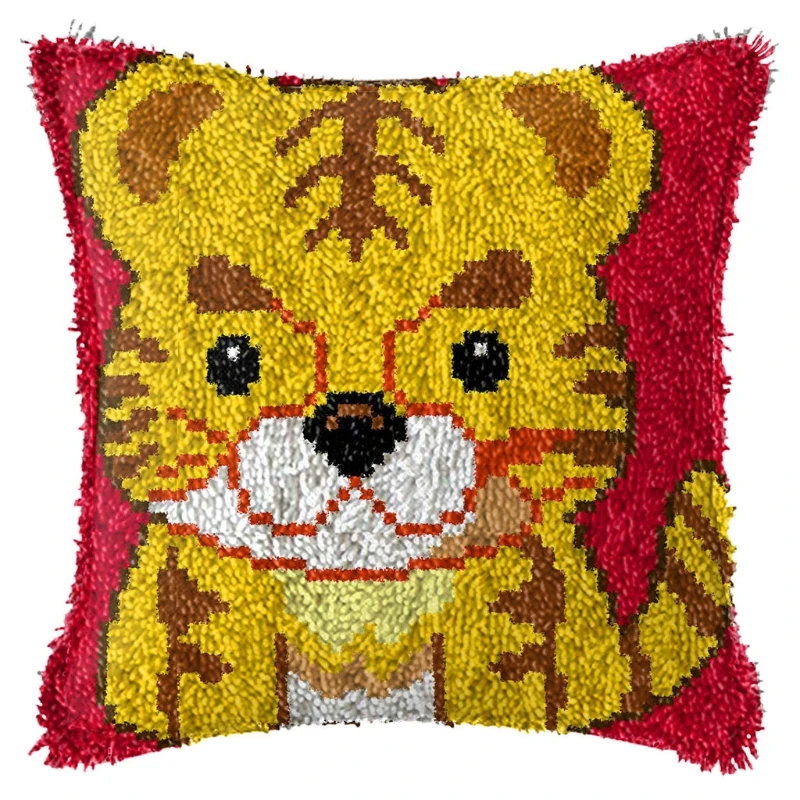 

Tiger 3D Segment Embroidery Pillow Cover Handcraft DIY Latch Hook Kits Cross Stitch Materials Supplies