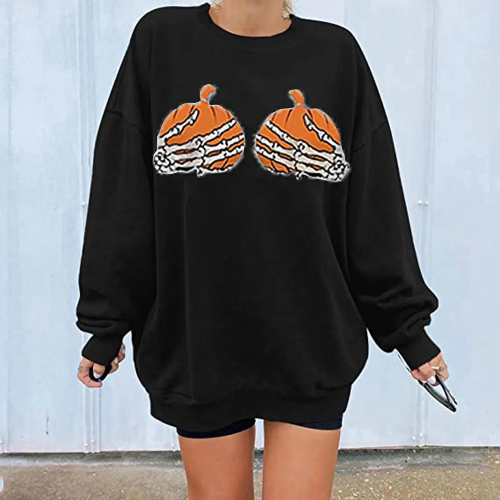

Модные женские свитшоты на Хэллоуин, женские свободные пуловеры с забавным принтом и круглым вырезом, винтажные повседневные свободные сви...