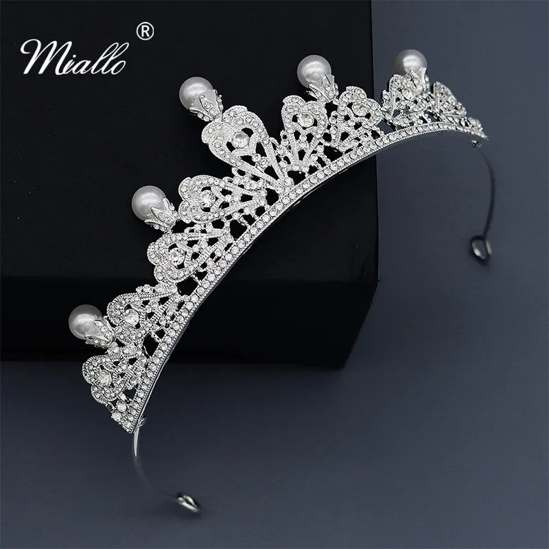 

Miallo Baroque Pearls Austrian Crystal Tiara and Crown Women Headpiece Europe Vintage Queen Princess Crown Wedding Hair Jewelry