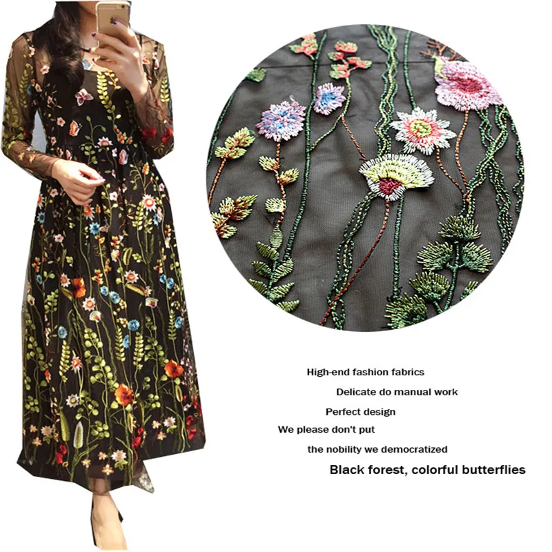 1 м шитье одежды и ткань чистая пряжа 3D Вышивка шифоновое с цветочным кружевом