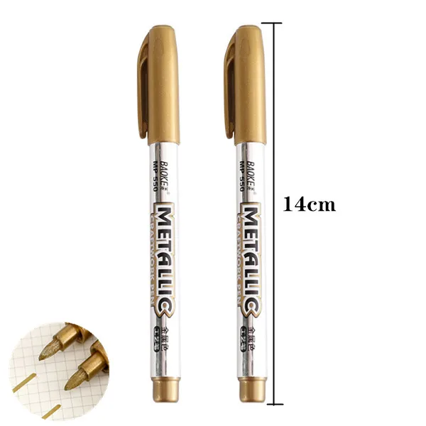 2pcs Gold Металлический цветной водонепроницаемый Перманентный художественный маркер для рисования 1,5 мм DIY Манга ручки для рисования канцелярские товары офисные школьные товары для рукоделия - Цвет: 2pcs Gold