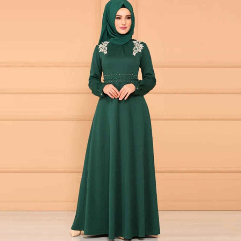 Мусульманская абайя для женщин платье с высокой талией длинным рукавом и