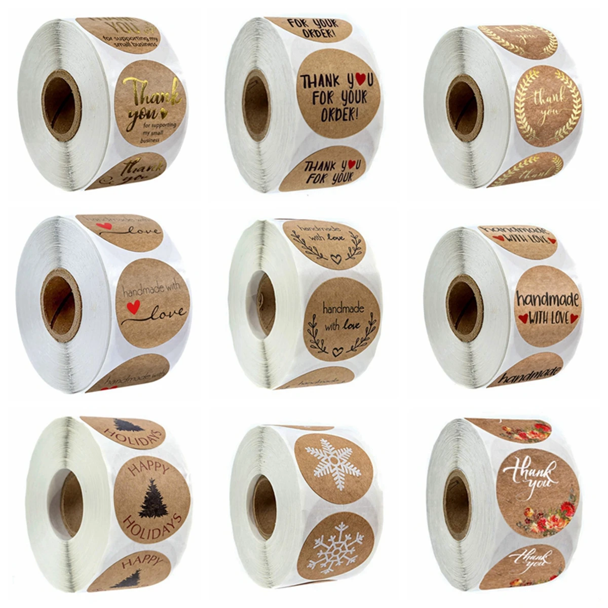 

500pcs Round Natural Kraft Thank You For your Order Sticker Business labes Hand Made With Love Tags Stationery Envelope stickers