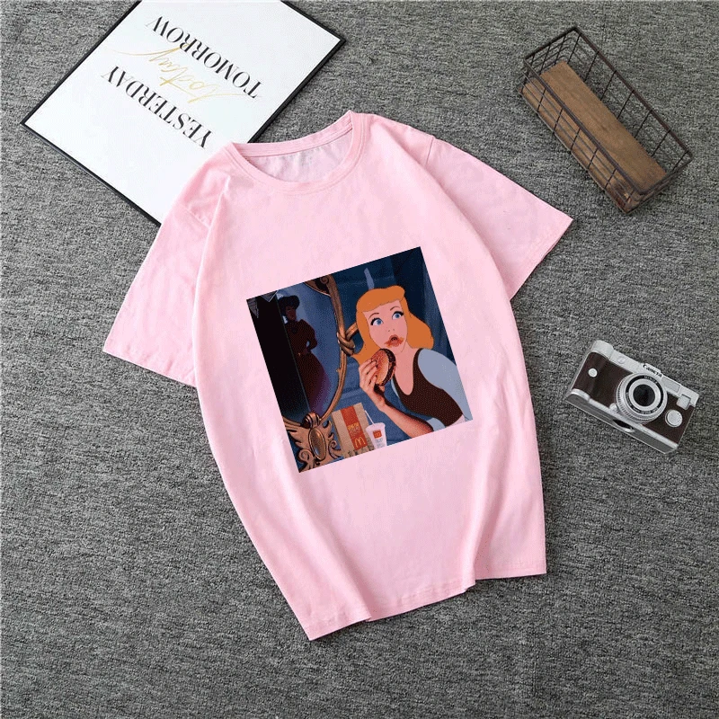 2472-pink Летняя Новинка года; футболка принцессы в стиле Харадзюку; футболка в стиле панк с круглым вырезом и эстетическим принтом; Повседневная Уличная одежда с короткими рукавами; женский топ - Цвет: 2472-pink