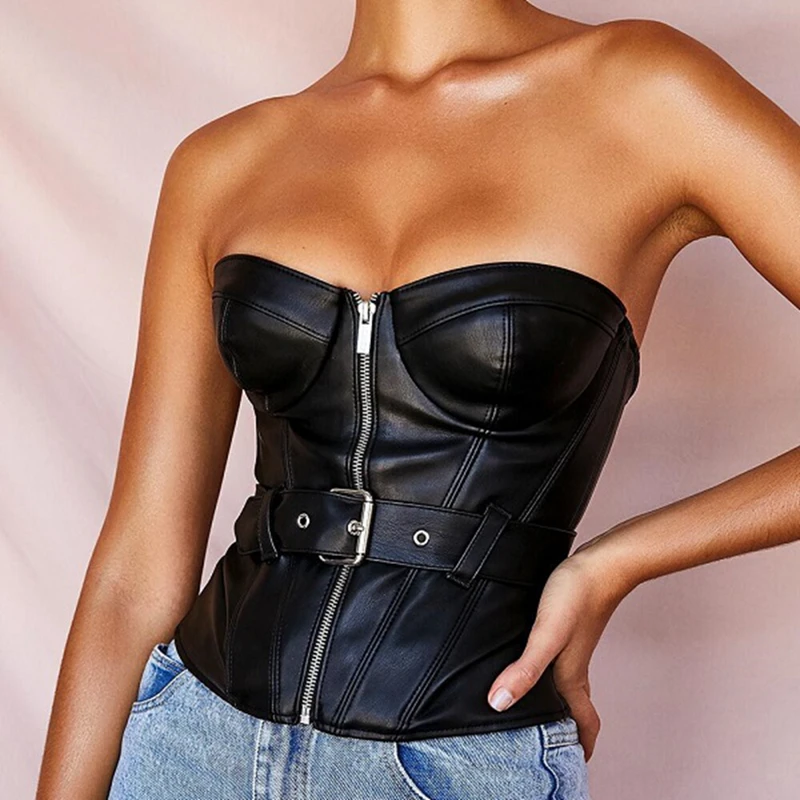 Женский укороченный топ из ПУ кожи Черный Повседневный Топ с открытыми плечами