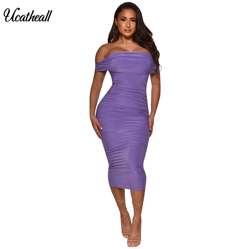 

Женское платье без рукавов с открытыми плечами, лето 2021, сексуальное женское Плиссированное облегающее платье с запахом, элегантные вечерн...