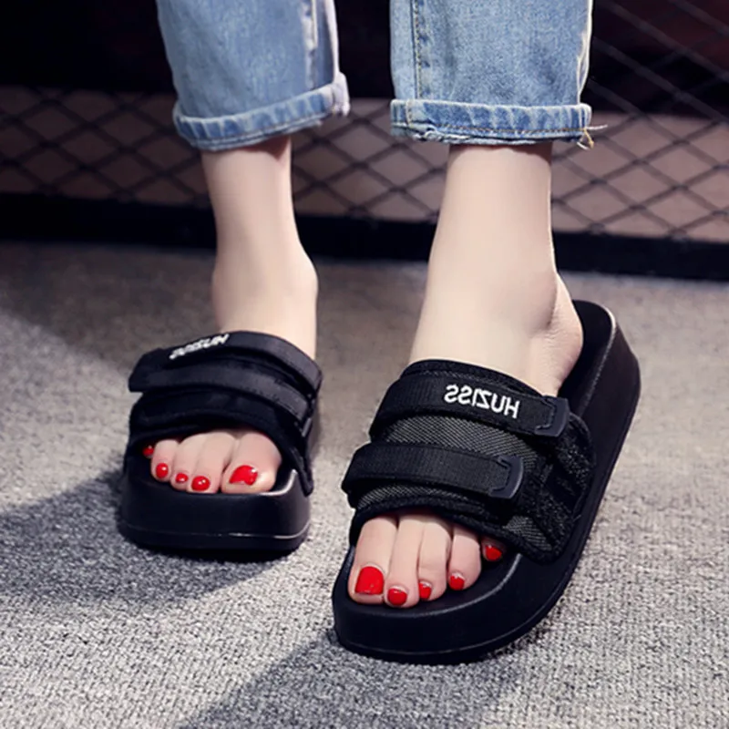 

Thick-Soled Casual Velcro Adjustable Width Slippers Female Summer Korean Youthful Vitality Fashion All-Match Vacation Beach Shoe